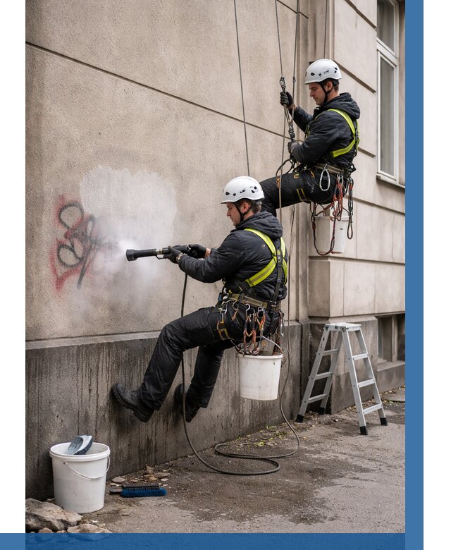 Удаление граффити с фасада в Кимовске от 4639 р. | ВЫСОТНИК-Кмв