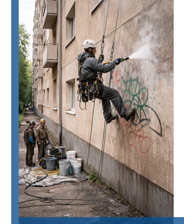 Удаление граффити с фасада в Кимовске без следов и повреждений