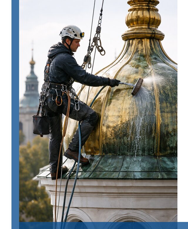 Профессиональная мойка куполов и шпилей высотными альпинистами в Кимовске