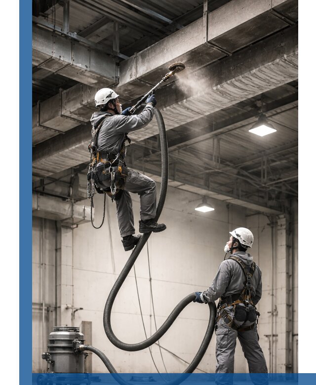 Обеспыливание потолочных конструкций в Кимовске промышленным альпинизмом