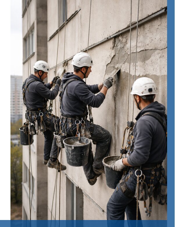 Ремонт бетонных элементов фасада в Кимовске от 2577 р. | ВЫСОТНИК-Кмв