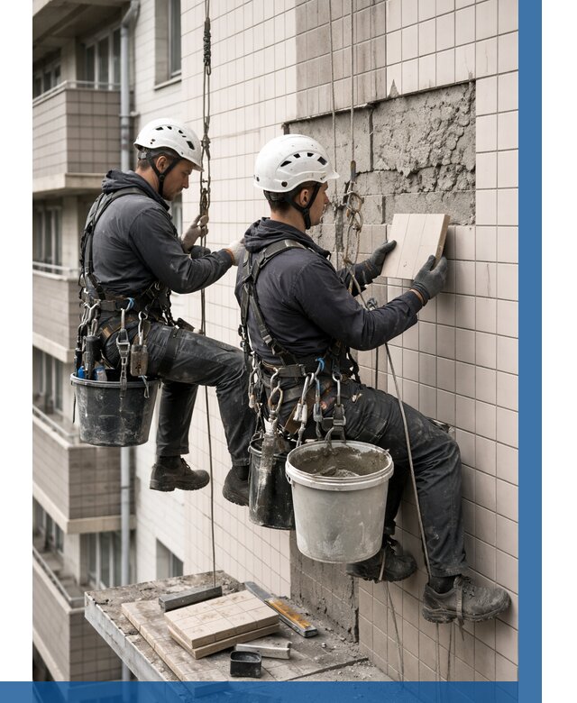 Ремонт облицовки фасада плиткой в Кимовске от 1855 р. | ВЫСОТНИК-Кмв