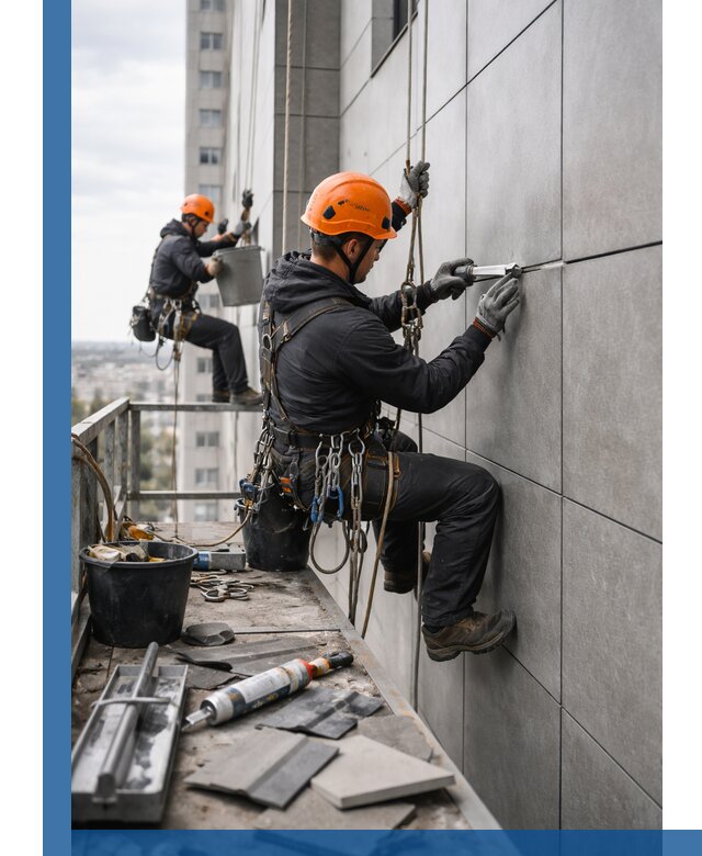 Профессиональный ремонт фасада из керамогранита в Кимовске