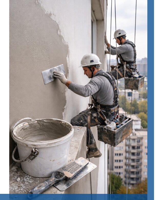 Шпаклевка фасада на высоте в Кимовске от 722 р. | ВЫСОТНИК-Кмв