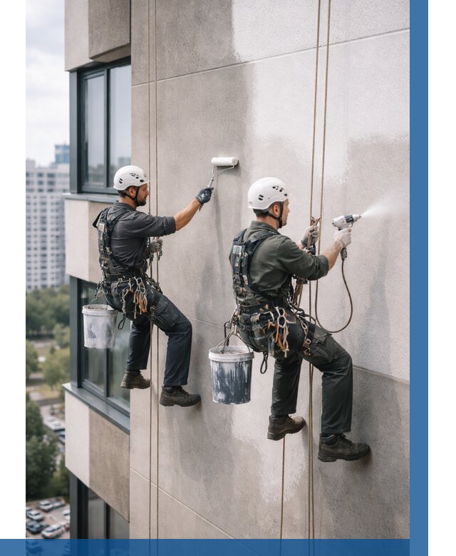 Покраска фасада альпинистами в Кимовске от 309 р. | ВЫСОТНИК-Кмв