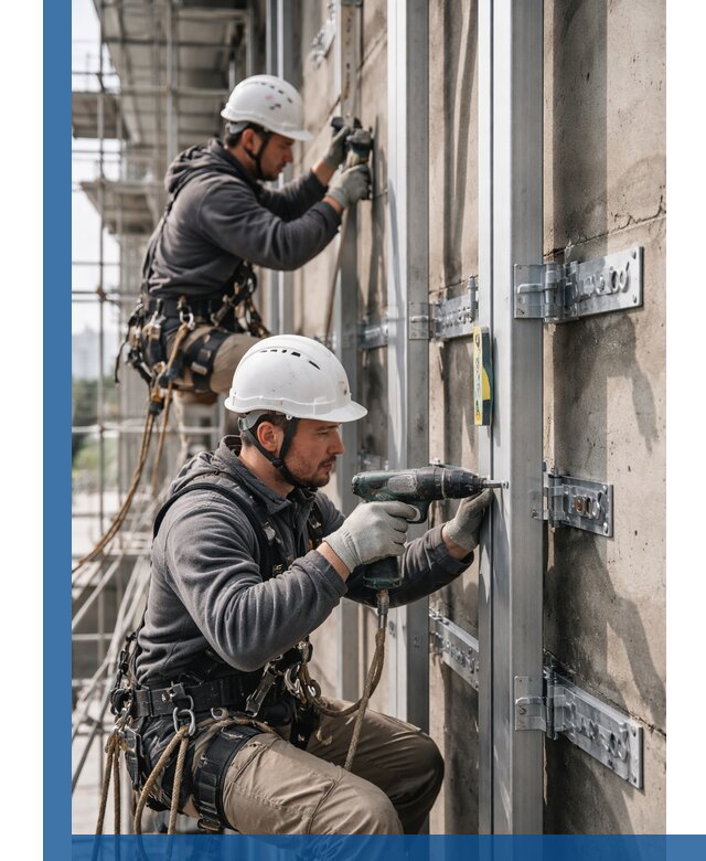 Монтаж и крепление подсистемы вентфасада в Кимовске