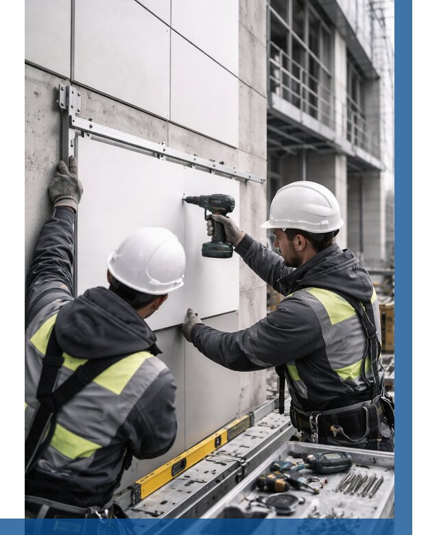 Монтаж композитных панелей фасада в Кимовске от 2577 р. | ВЫСОТНИК-Кмв