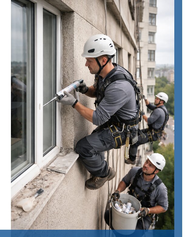 Герметизация оконных швов снаружи в Кимовске от 1546 р. | ВЫСОТНИК-Кмв