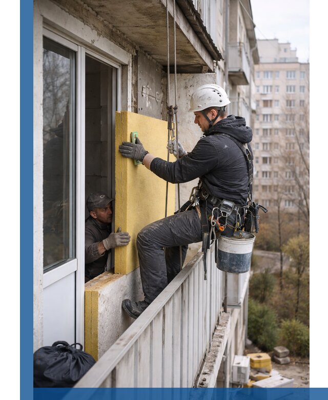 Профессиональное утепление балкона снаружи в Кимовске под ключ