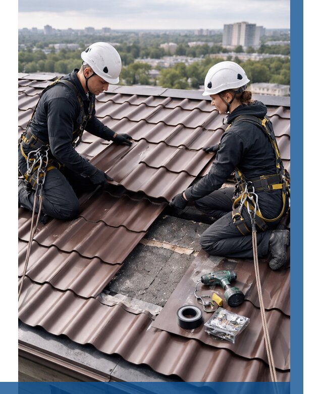 Ремонт металлочерепицы на крыше в Кимовске от 928 р. | ВЫСОТНИК-Кмв