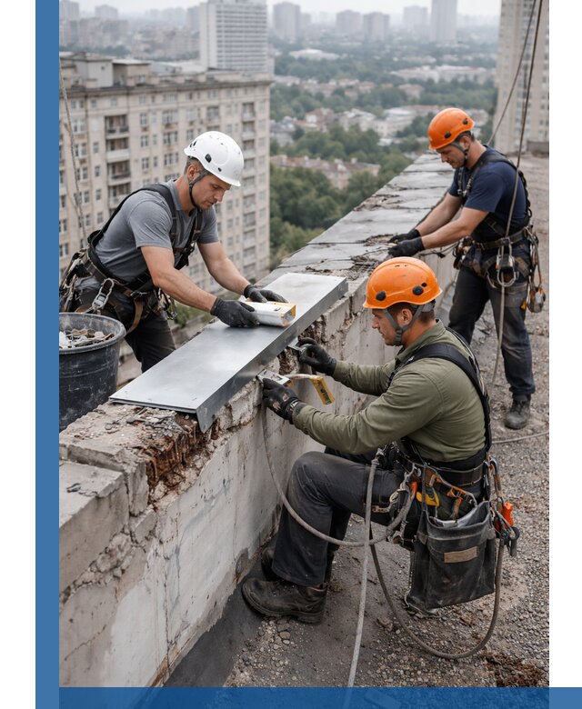 Ремонт парапета на кровле в Кимовске, высотные работы с гарантией