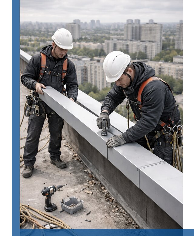 Монтаж парапетных крышек и ограждений кровли в Кимовске