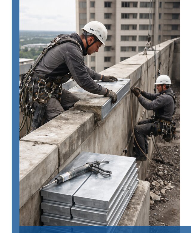 Замена парапетных крышек и установка новых в Кимовске