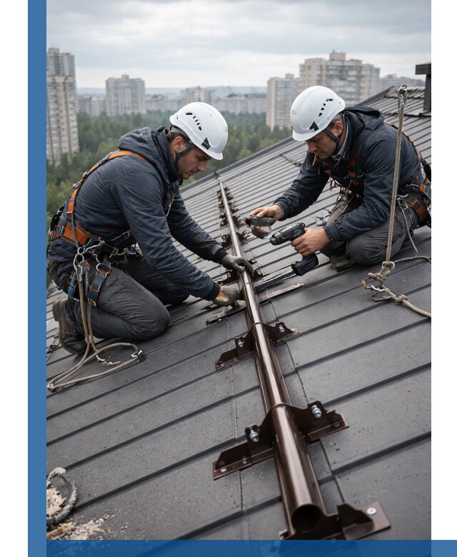 Монтаж снегозадержателей на кровле зданий в Кимовске под ключ