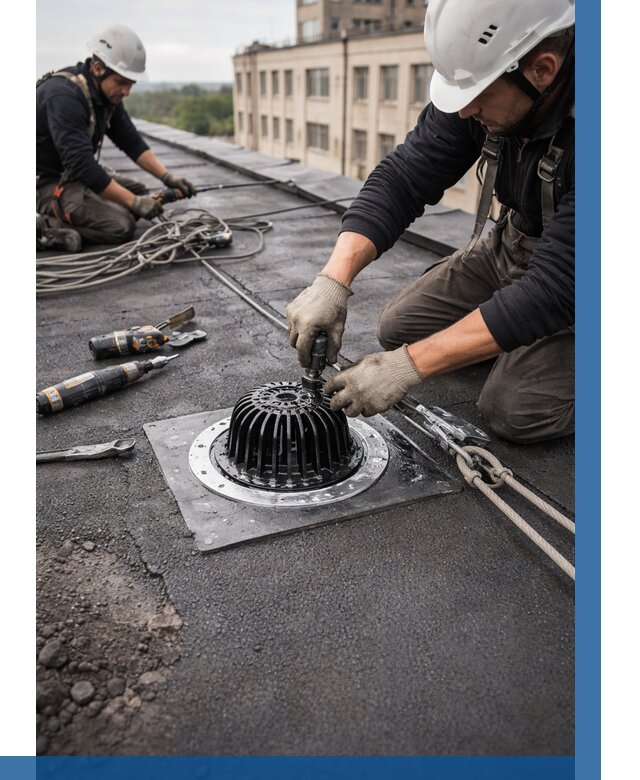 Установка водосточных воронок в Кимовске цена от 3608 р. | ВЫСОТНИК-Кмв