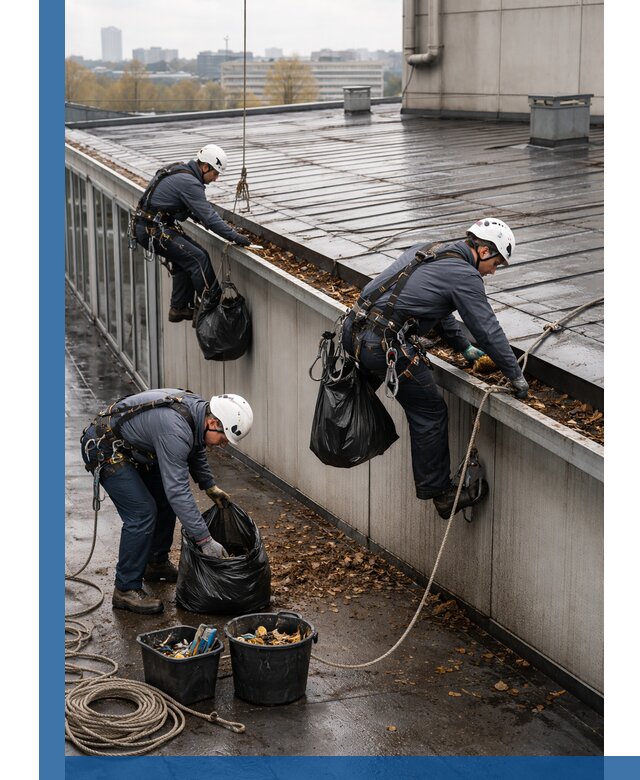 Очистка кровли по периметру в Кимовске силами промышленных альпинистов