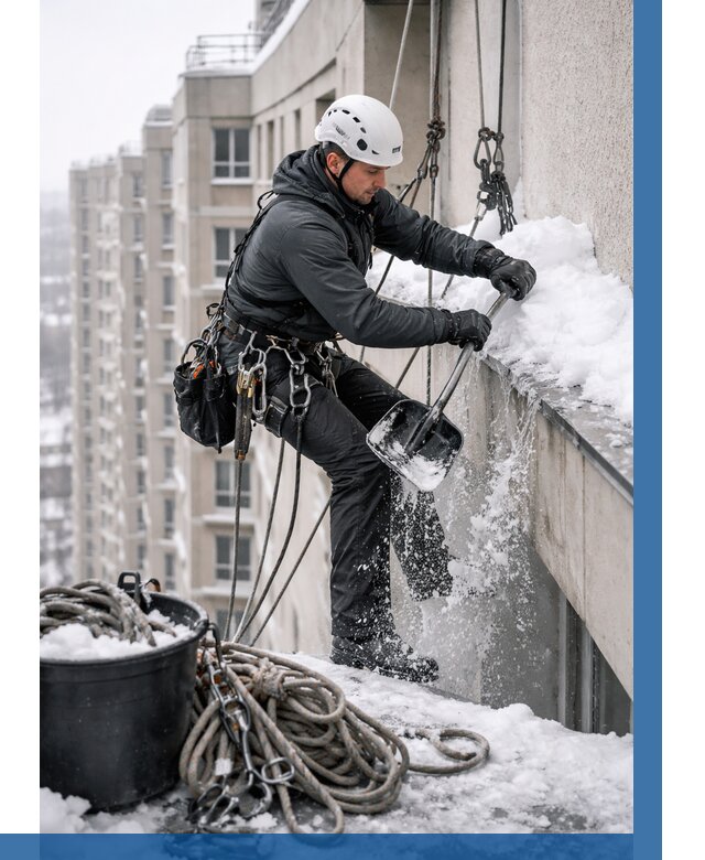 Очистка карнизов от снега в Кимовске от 309 р. | ВЫСОТНИК-Кмв