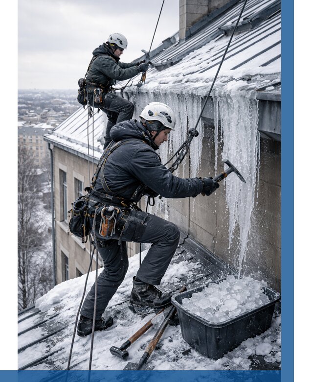 Удаление наледи с кровли в Кимовске от 5669 р. | ВЫСОТНИК-Кмв