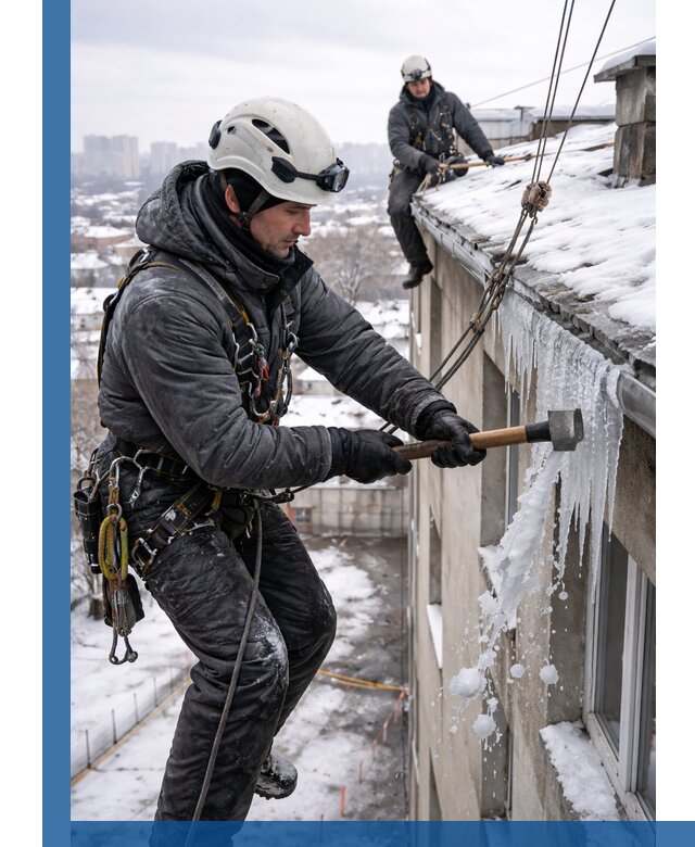 Сбивание и удаление сосулек с крыши в Кимовске безопасно