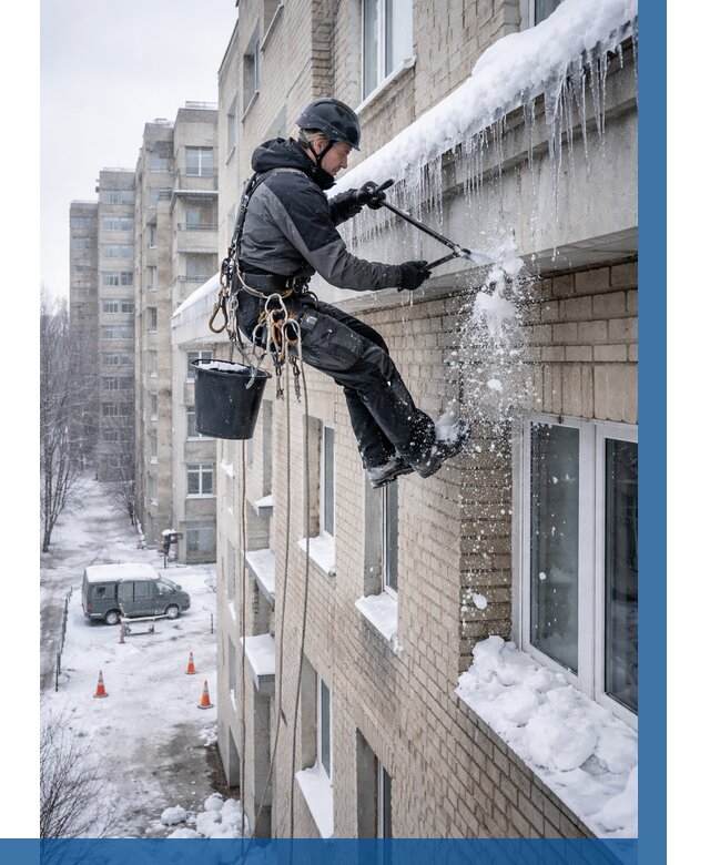 Удаление наледи с карнизов в Кимовске от 361 р. | ВЫСОТНИК-Кмв