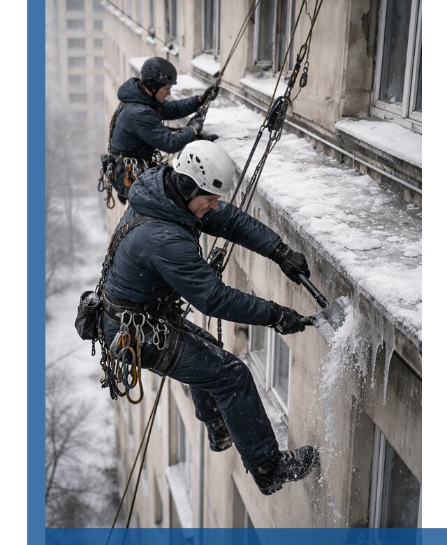 Удаление наледи и сосулек с карнизов в Кимовске профессионально
