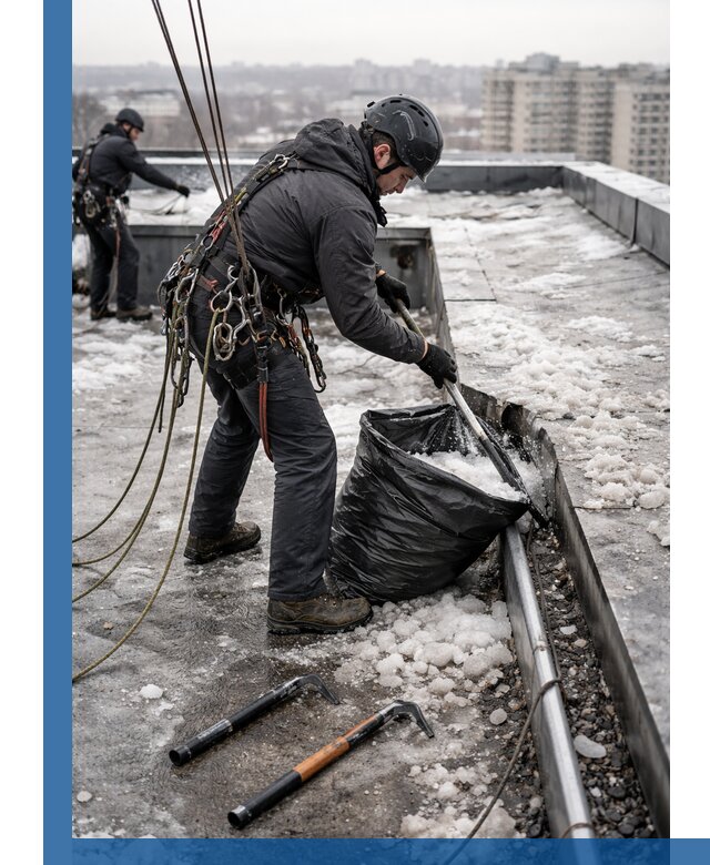 Аварийная очистка кровли в Кимовске от промальпинистов