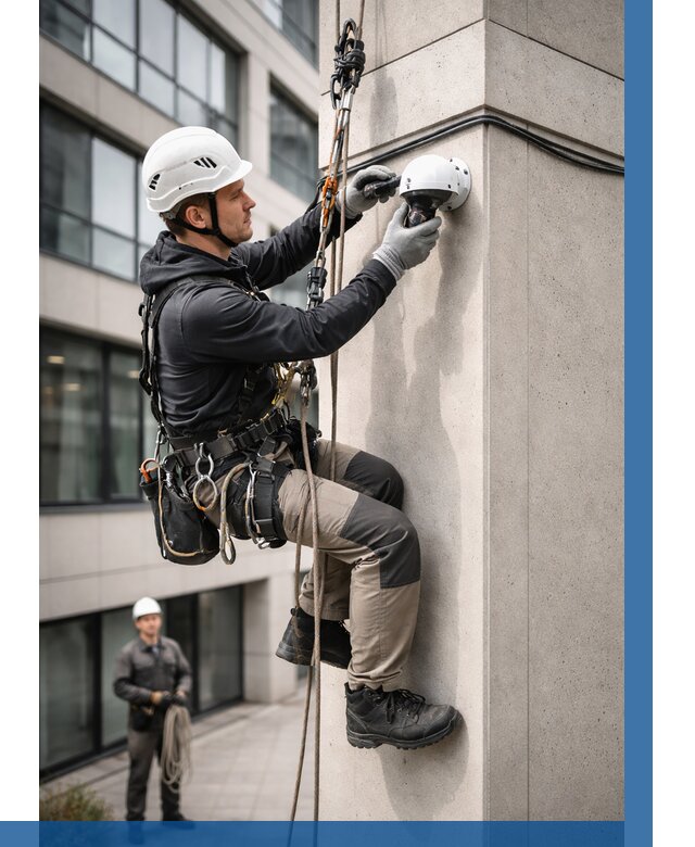 Монтаж камер видеонаблюдения на фасаде в Кимовске от 8762 р.-ВЫСОТНИК-Кмв