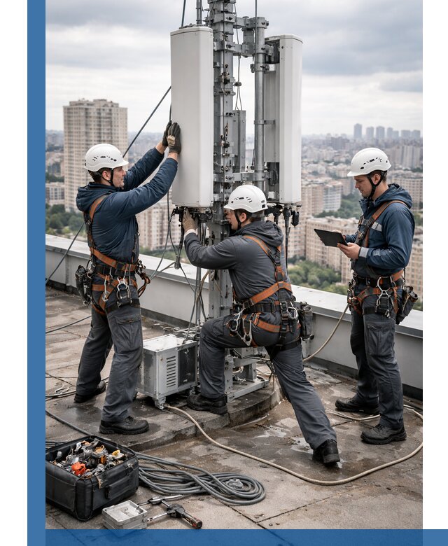 Монтаж антенн связи на крыше в Кимовске с вводом в эксплуатацию