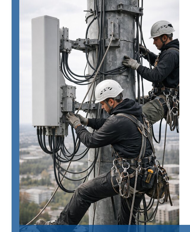 Монтаж оборудования связи на мачте в Кимовске с пусконаладкой