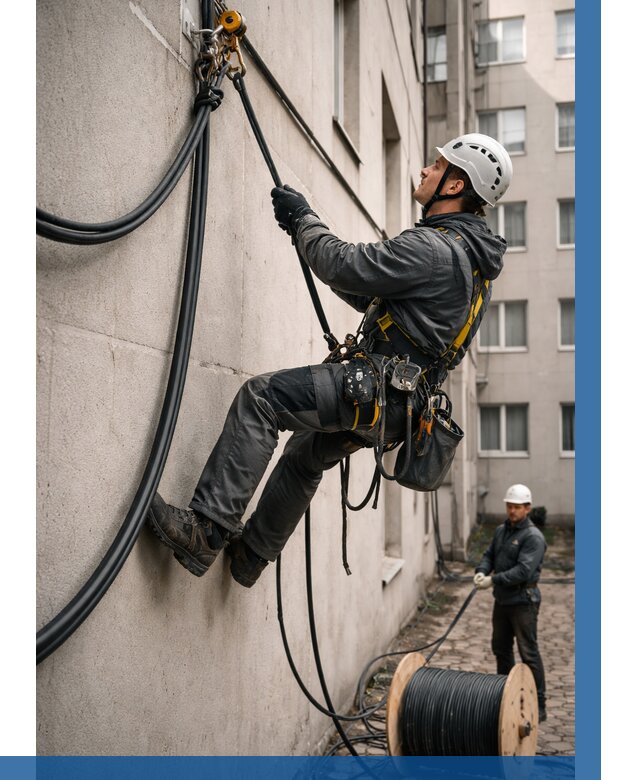 Протяжка кабеля питания на высоте в Кимовске от 464 р. | ВЫСОТНИК-Кмв
