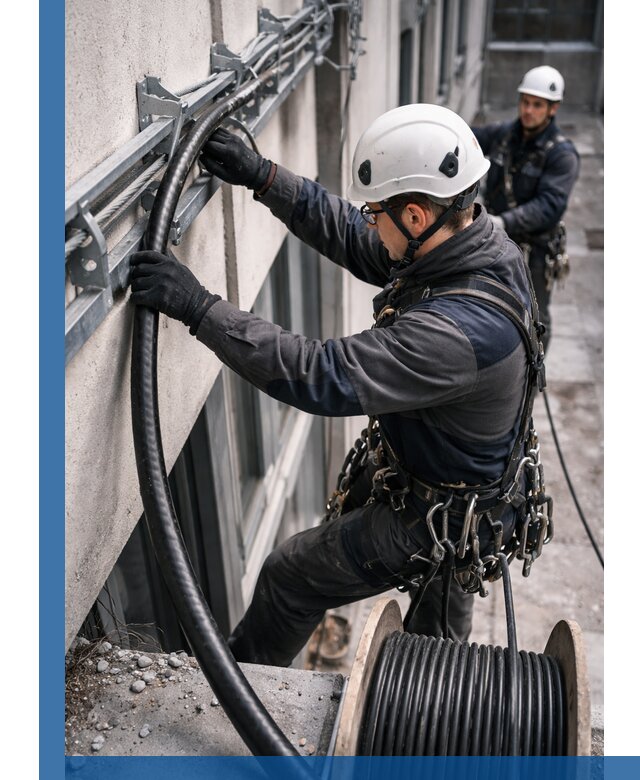 Протяжка кабеля питания на высоте в Кимовске с гарантией безопасности и качества