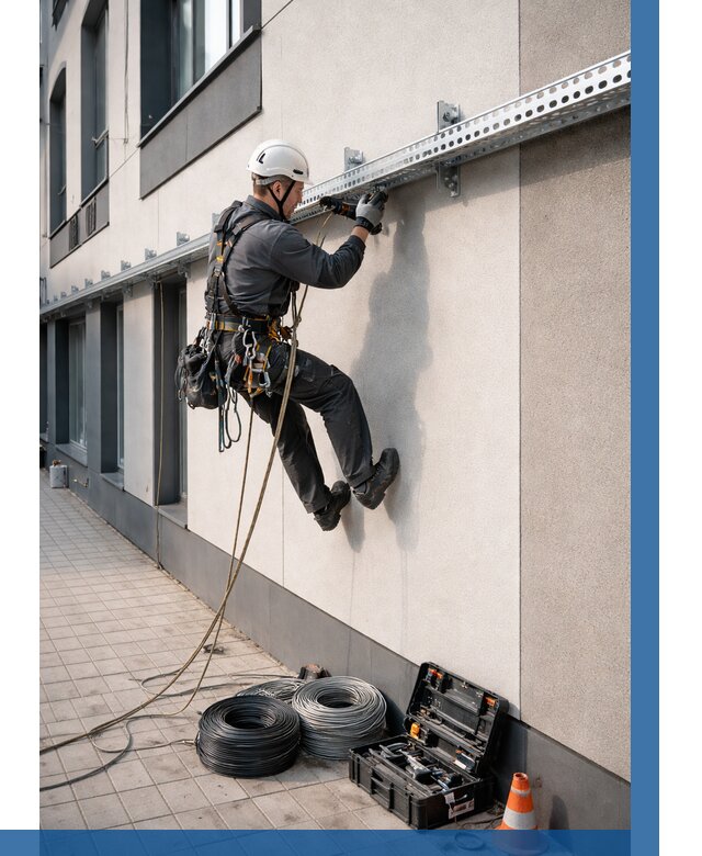 Монтаж кабельных лотков на фасаде в Кимовске от 1237 р. | ВЫСОТНИК-Кмв