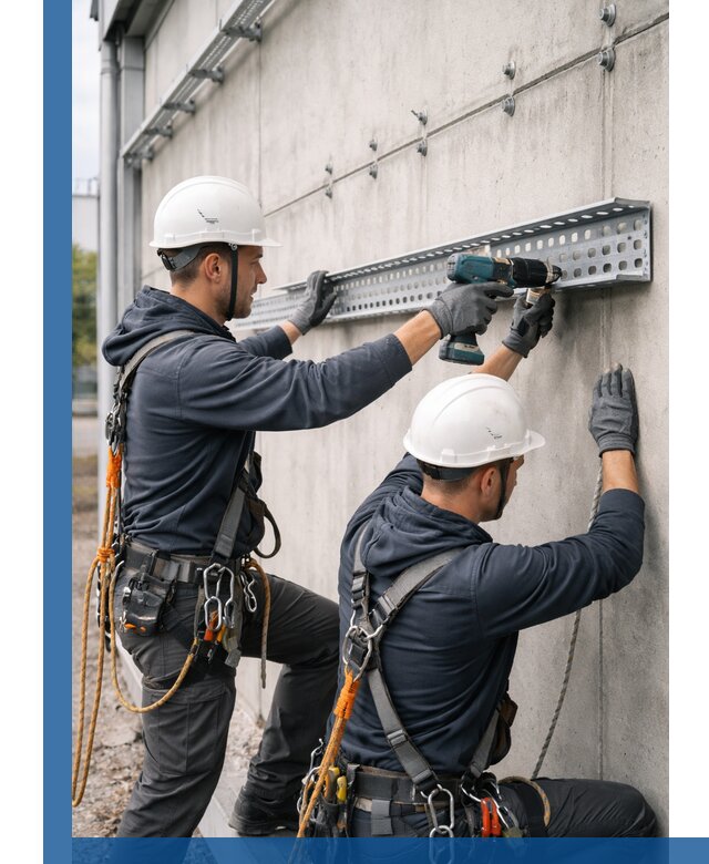 Монтаж кабельных лотков на фасаде зданий в Кимовске с гарантией