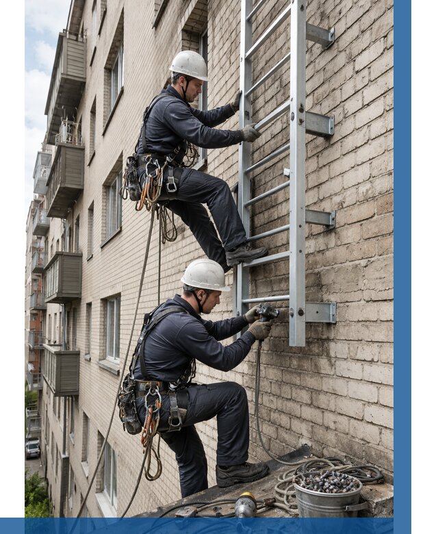 Монтаж пожарной лестницы в Кимовске от 25770 р заказать у ВЫСОТНИК-Кмв