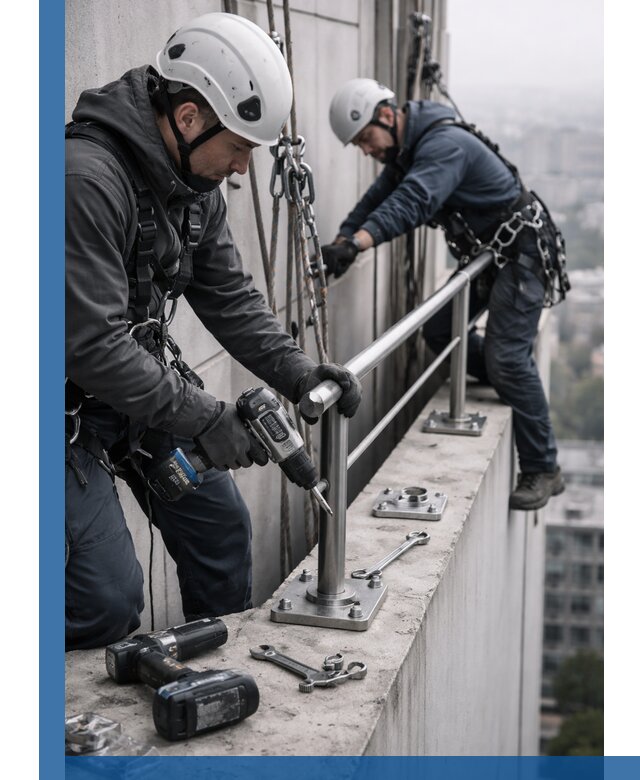 Монтаж перил на высоте в Кимовске для жилых и промобъектов