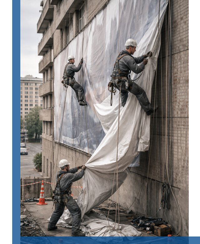 Демонтаж баннеров с фасада в Кимовске оперативно и безопасно