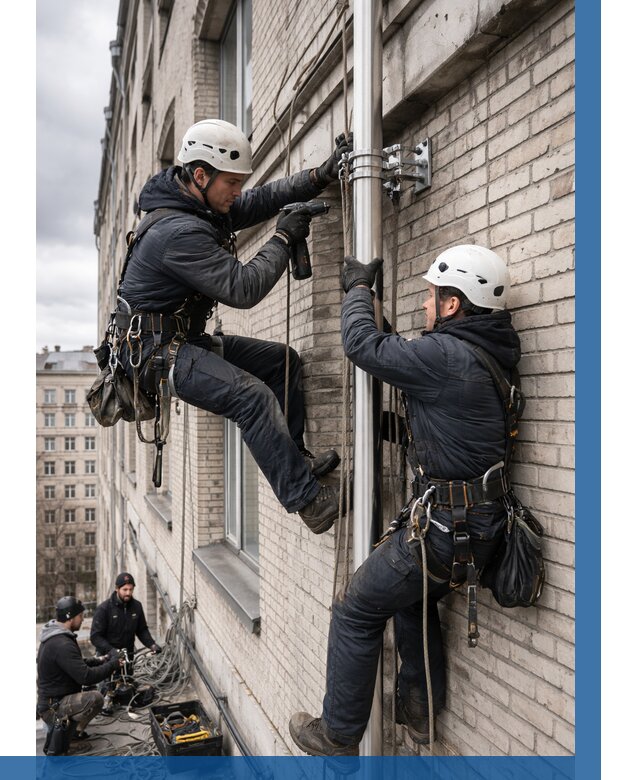 Монтаж флагштока на здании в Кимовске от 6700 р. | ВЫСОТНИК-Кмв