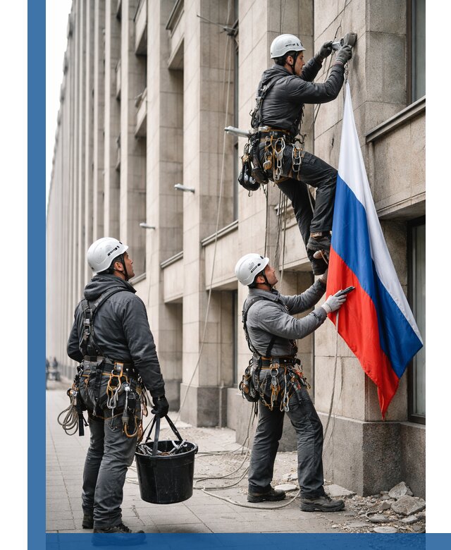 Профессиональная установка флагов на фасаде в Кимовске