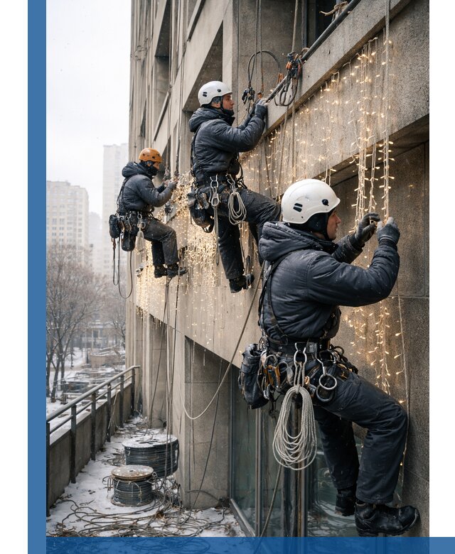 Монтаж новогодней иллюминации и украшение фасадов в Кимовске