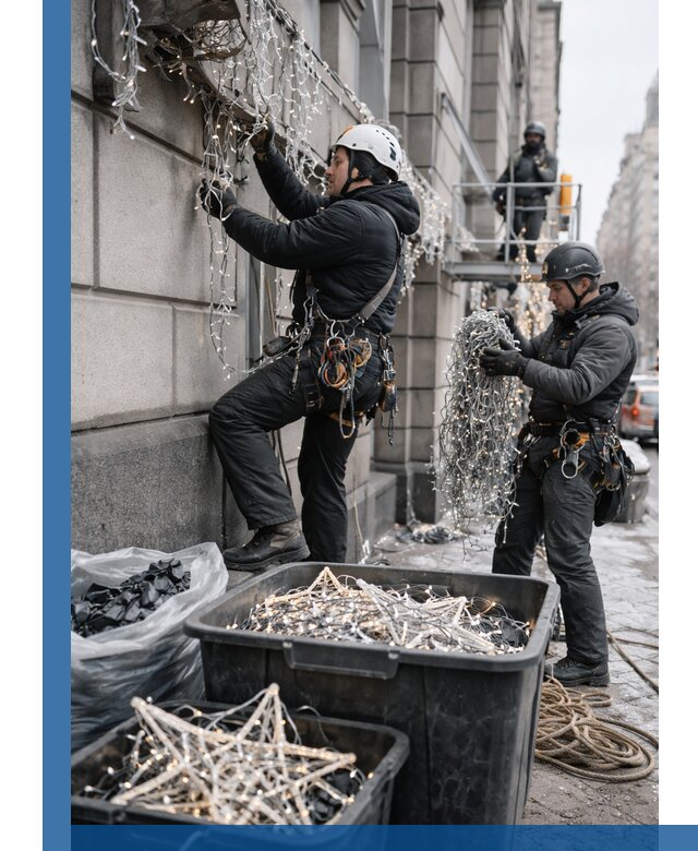 Демонтаж новогоднего оформления и гирлянд в Кимовске