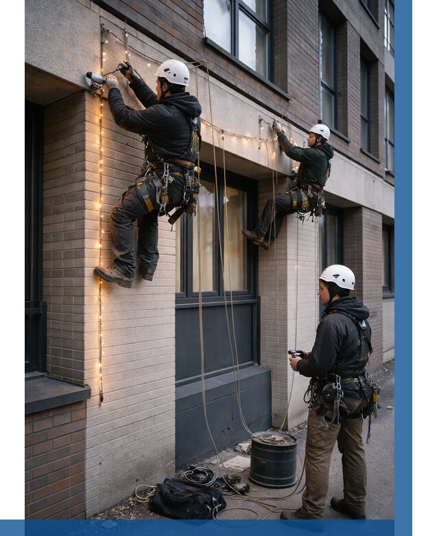 Монтаж гирлянд на фасаде в Кимовске от 3608 р. | ВЫСОТНИК-Кмв