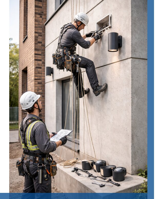 Монтаж фасадного освещения в Кимовске от 2577 р. | ВЫСОТНИК-Кмв