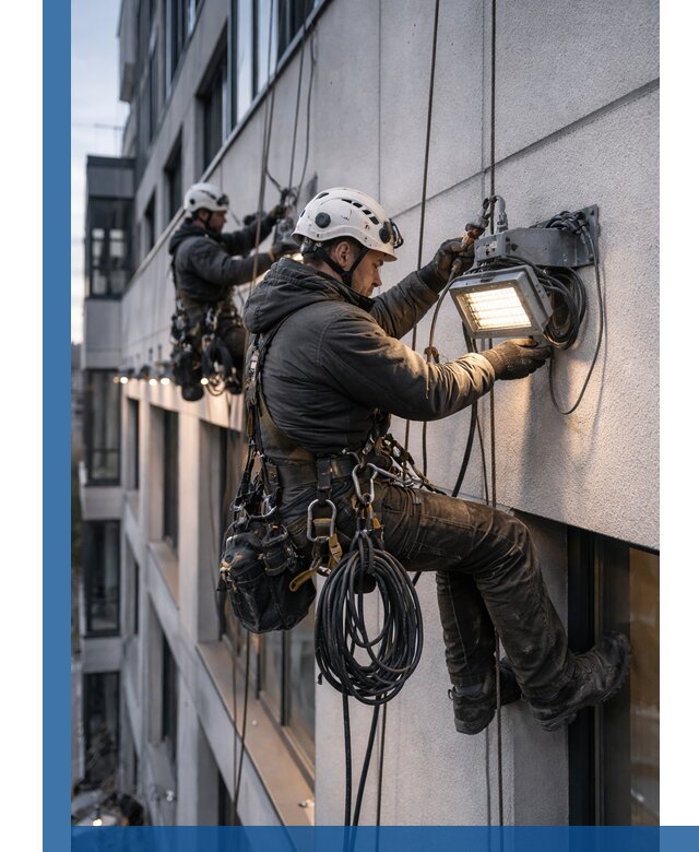 Монтаж фасадного освещения в Кимовске установка и подключение