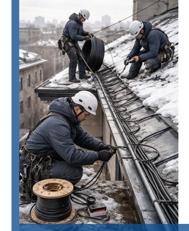 Монтаж греющего кабеля на кровле в Кимовске под ключ