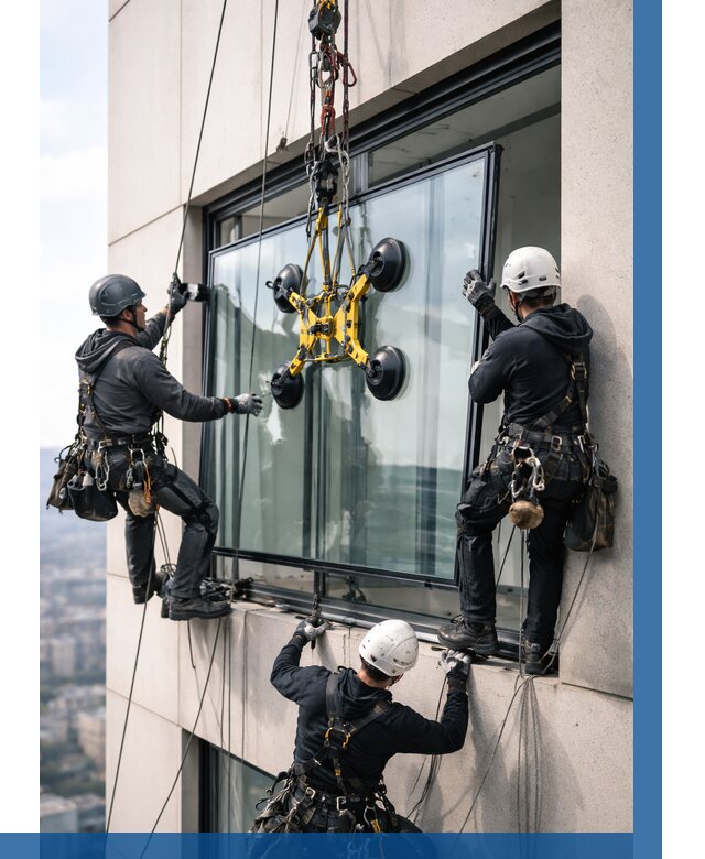 Монтаж стеклопакетов на высоте в Кимовске от 3299 р. | ВЫСОТНИК-Кмв