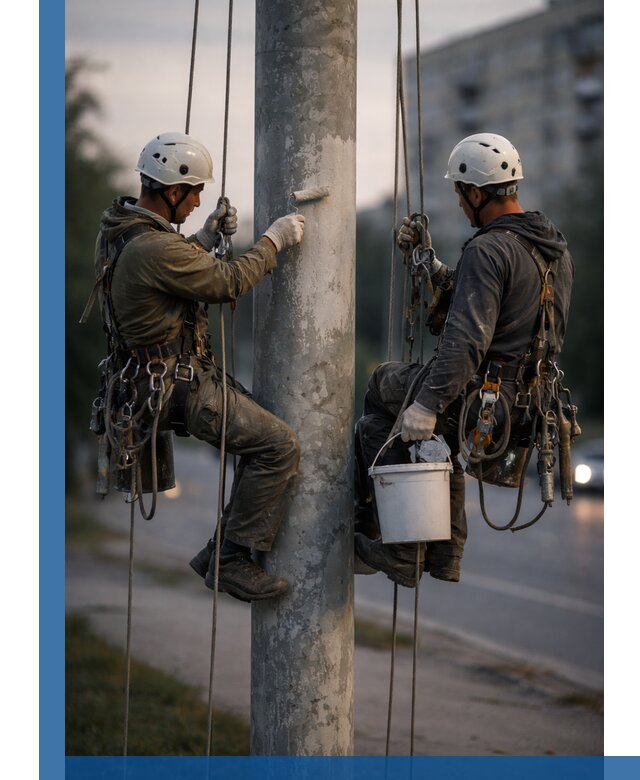 Покраска опор освещения и антикоррозийная защита в Кимовске