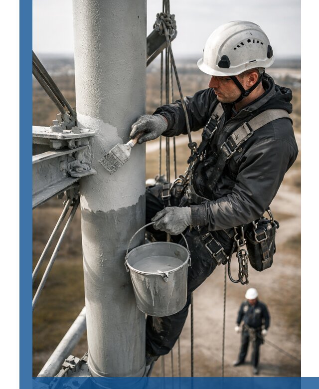 Покраска мачт связи в Кимовске промышленными альпинистами