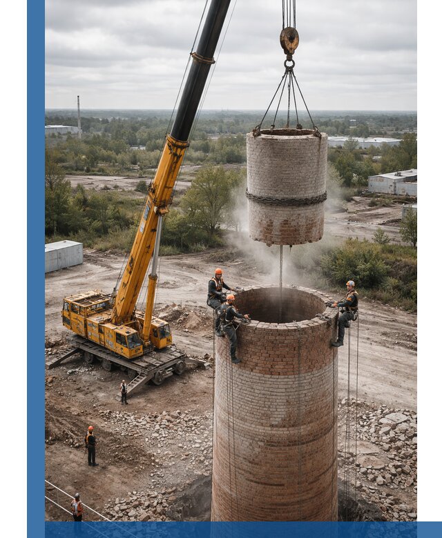 Демонтаж дымовой трубы в Кимовске с гарантиями безопасности