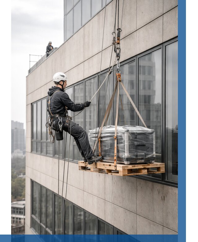 Спуск груза по фасаду в Кимовске от 3608 р. | ВЫСОТНИК-Кмв