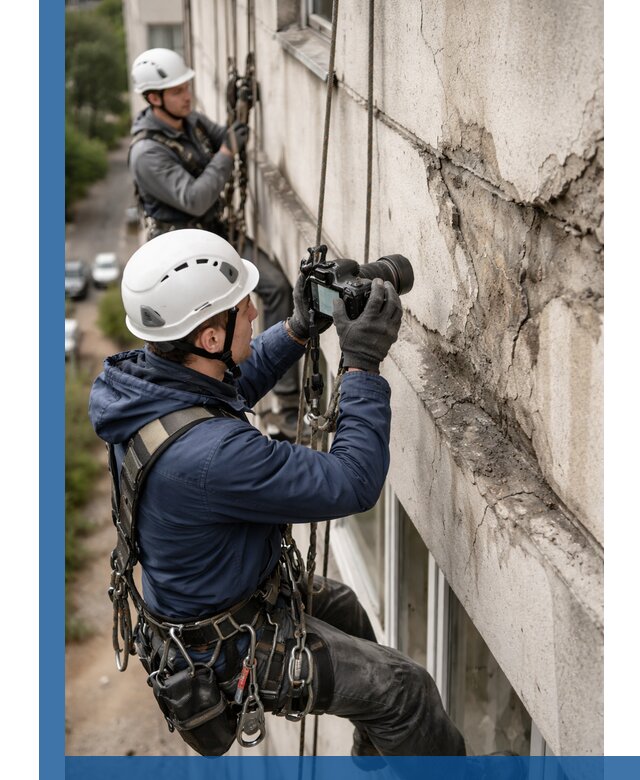Фотофиксация дефектов фасада с высотной съемкой в Кимовске